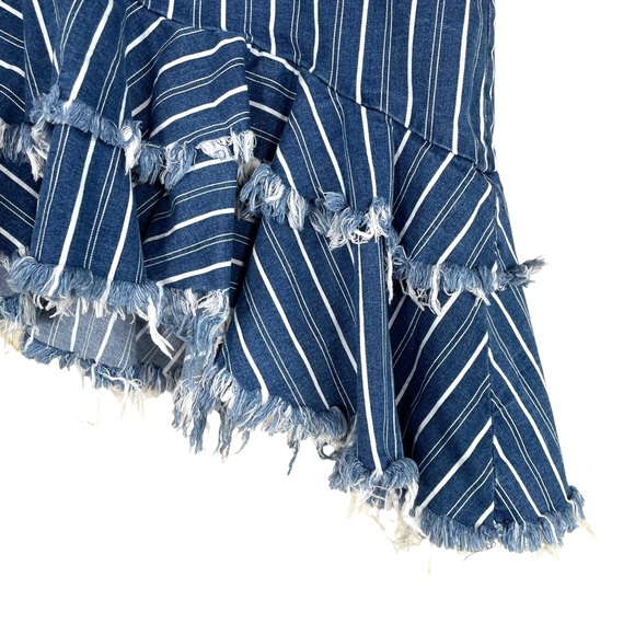 Zara Denim Asymmetrical Ruffle Hem Stripe Skirt - Picture 4 of 4